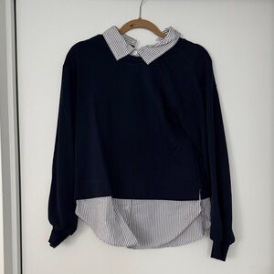 LOFT Navy and White Layered Sweater